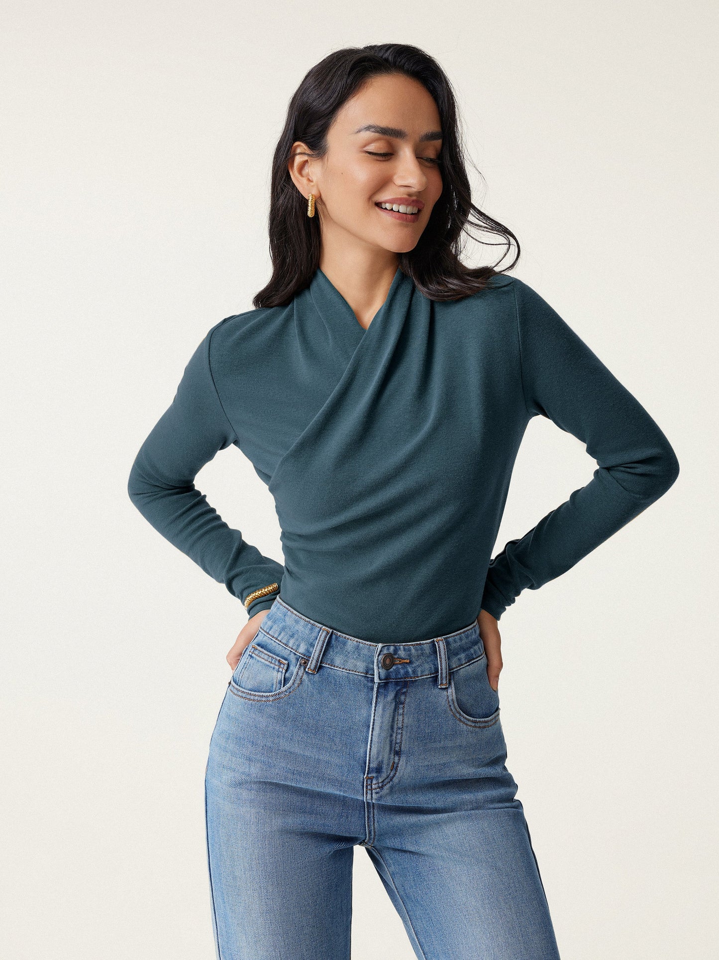 2Pcs Set Surplice Long Sleeve Top