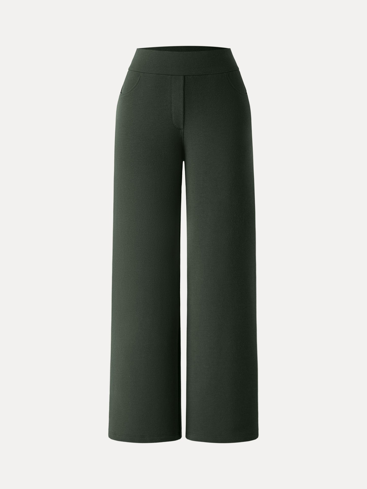 Mid Rise Wide Waistband Wide Leg Pull-on Pants with Pockets