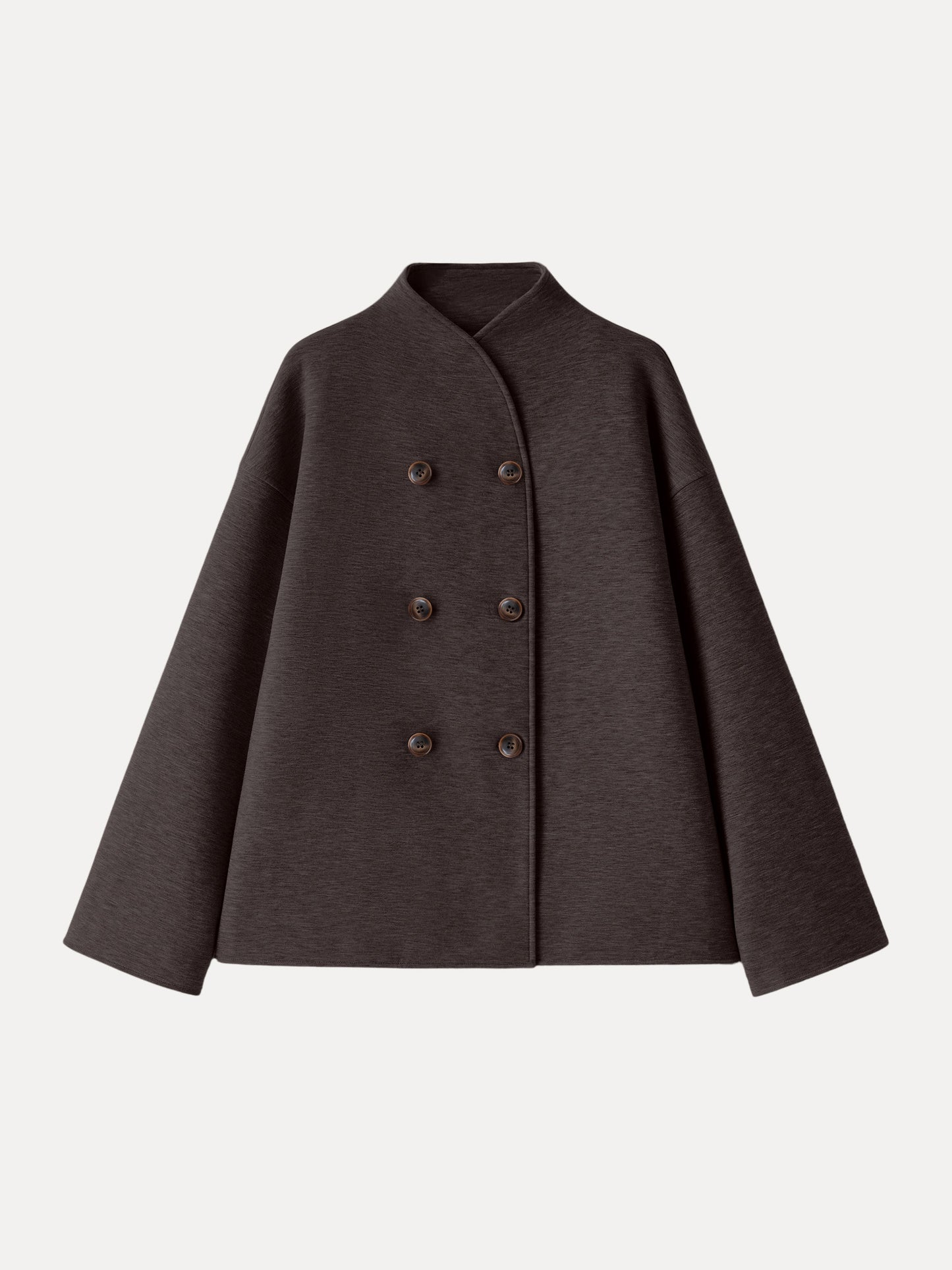 Stand Collar Double-Breasted Knit Jacket with Pockets