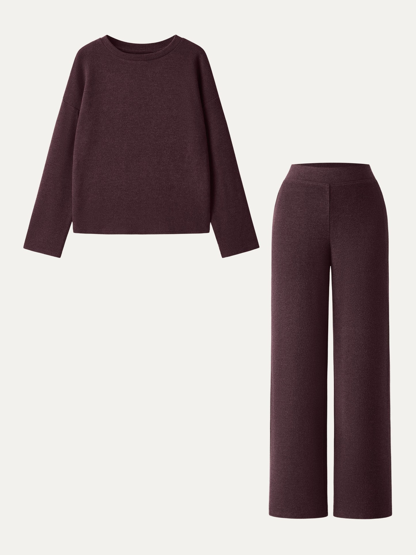2Pcs Set Crew Neck Long Sleeve Top & Mid Rise Straight Leg Pants with Pockets