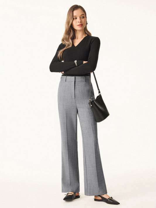 Stretch Wool Mid Rise Flared Trousers with Pockets