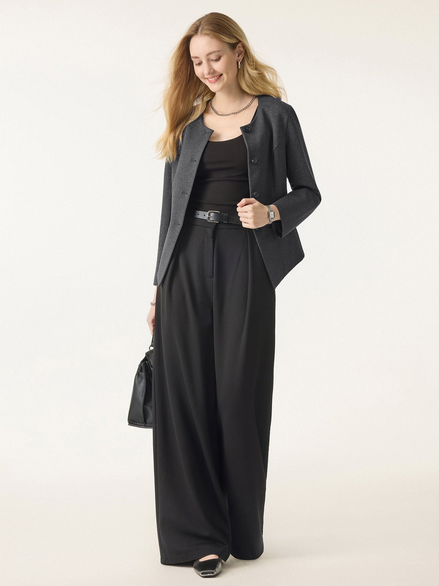 Stretch Ponte Button Front Blazer with Pockets