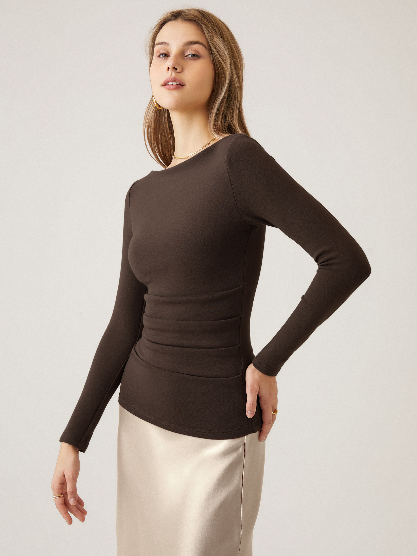 2Pcs Set Boatneck Tucks Brami Top & Flared Maxi Skirt