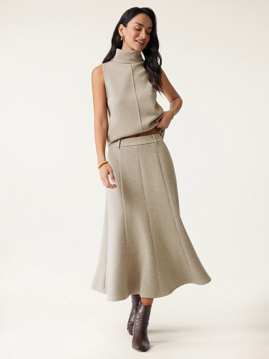 2Pcs Set Split Hem Top & High Waisted Midi Skirt