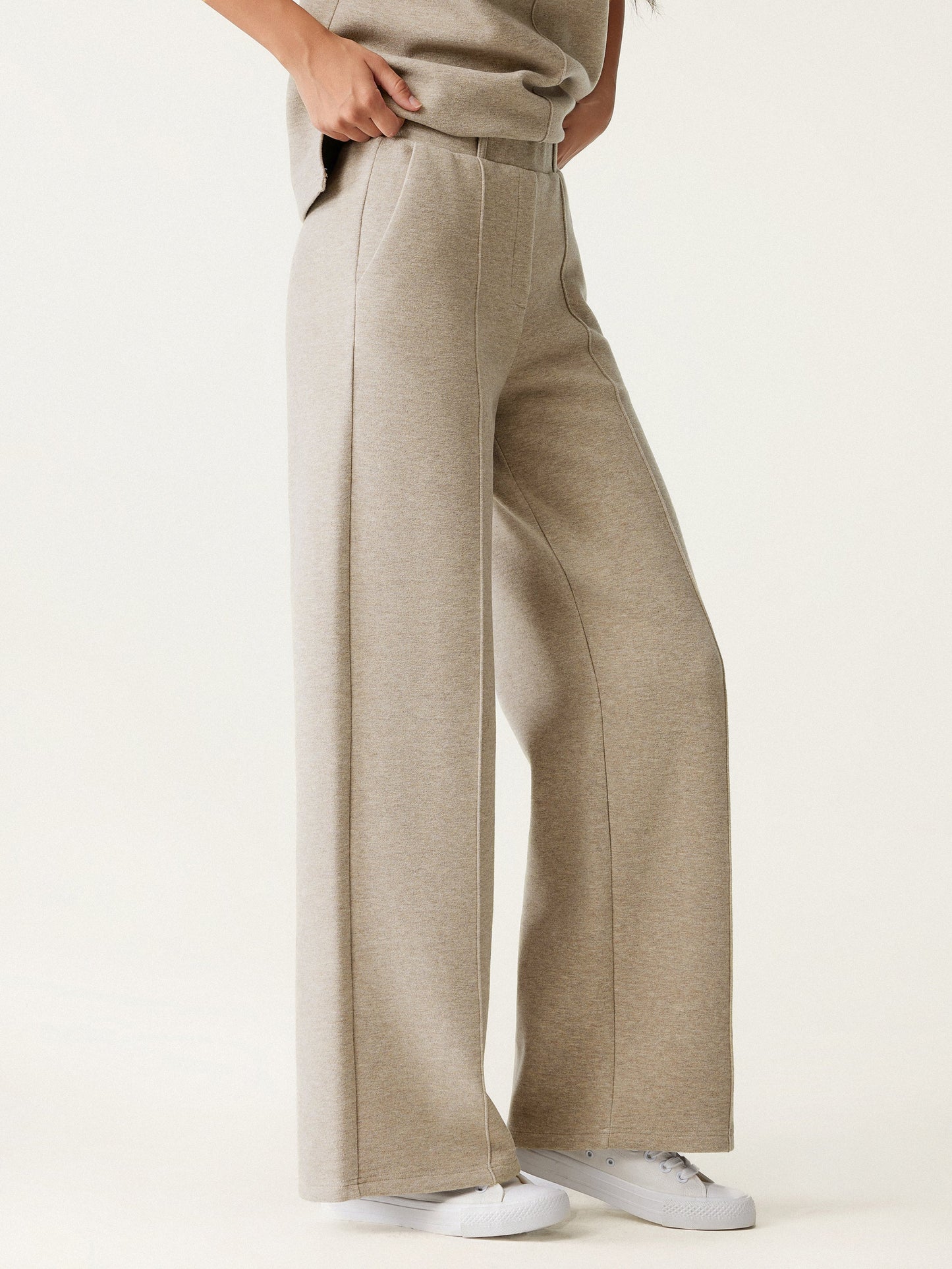 2Pcs Set Collared Surplice Top & High Waisted Straight Leg Pull On Pant