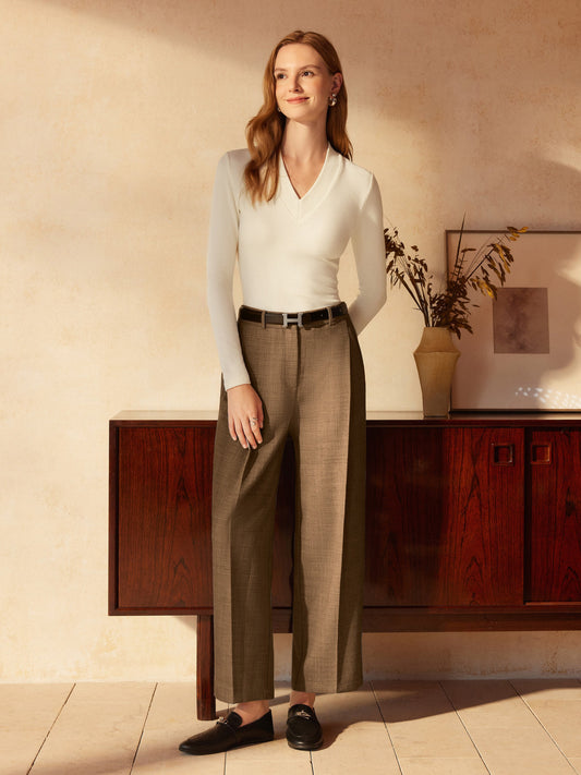 4-Way Stretch Mid Rise Cropped Tapered Trousers with Pockets