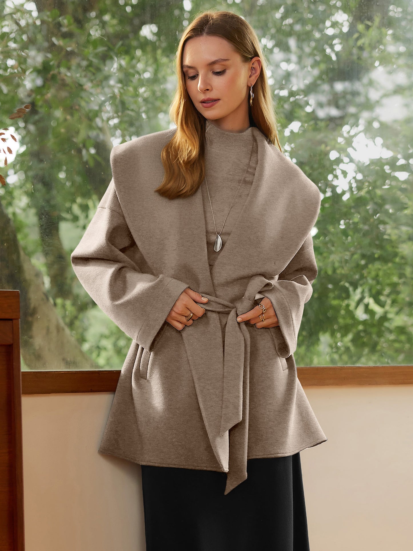 Belted Shawl Collar Robe Jacket with Pockets
