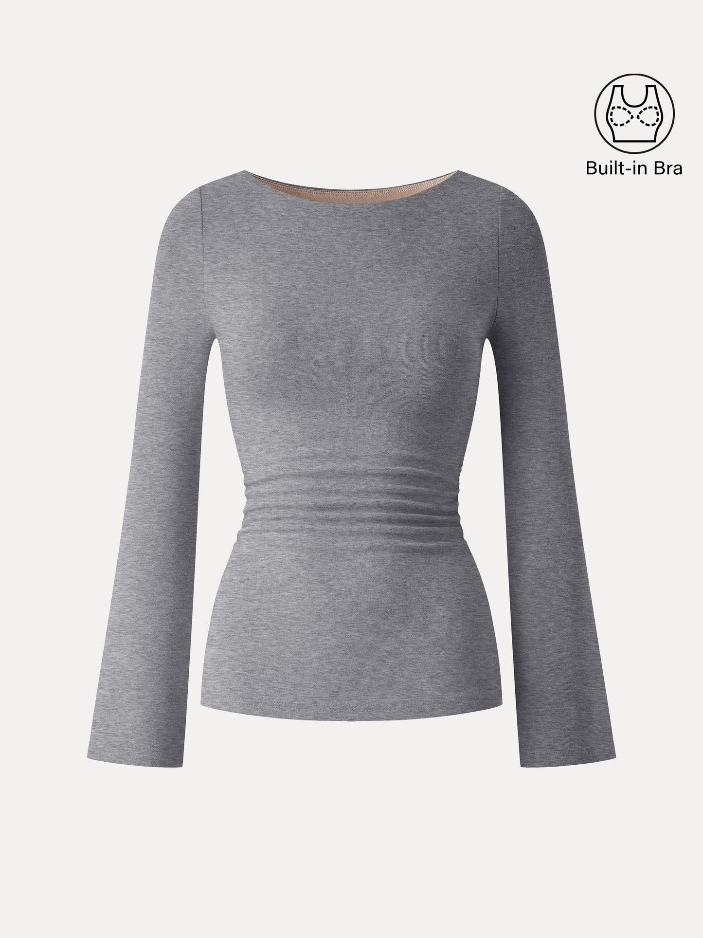 Boatneck Bell Sleeves Ruched Brami Top