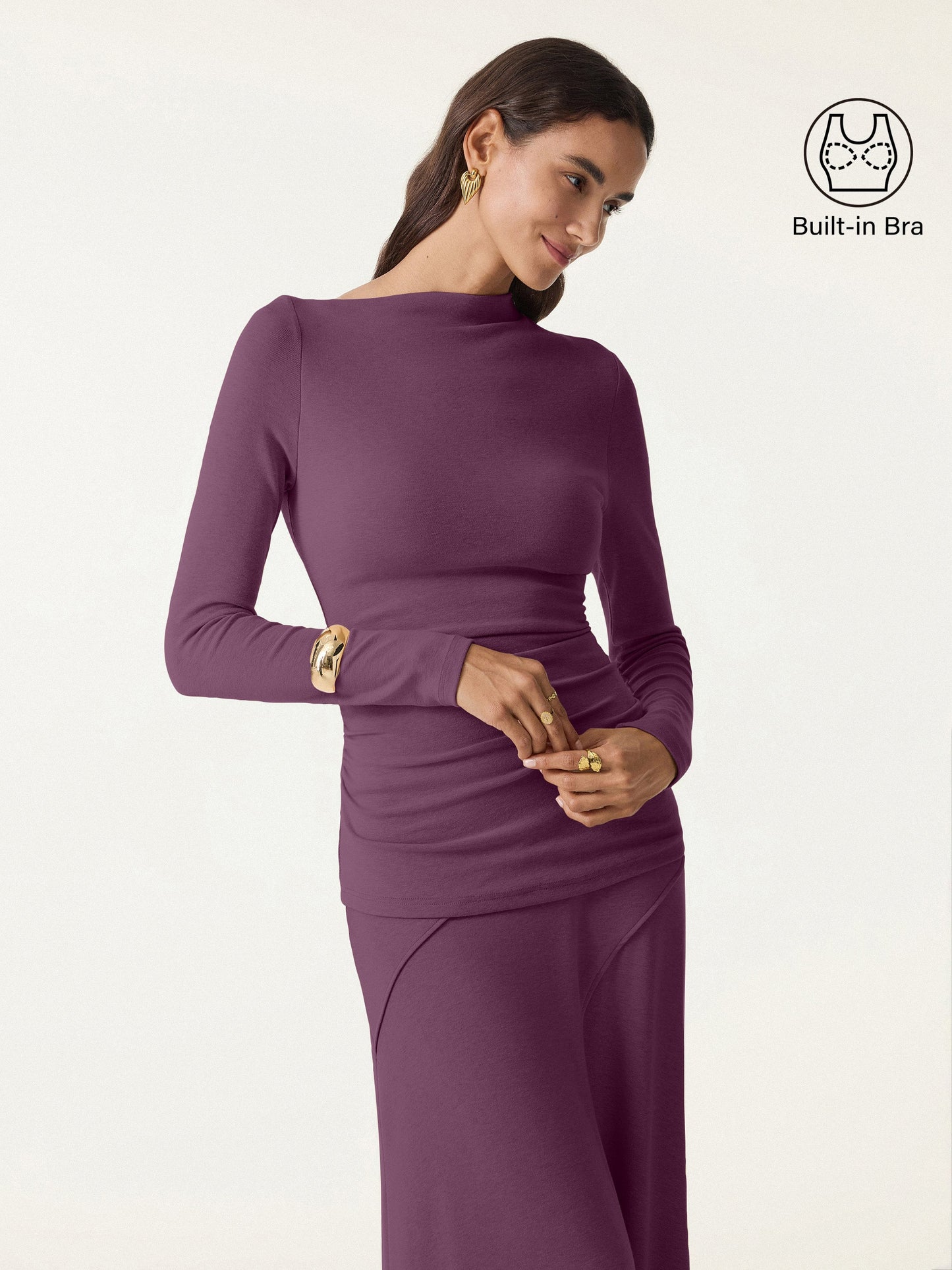 Light Warm Slanted Mockneck Ruched Brami