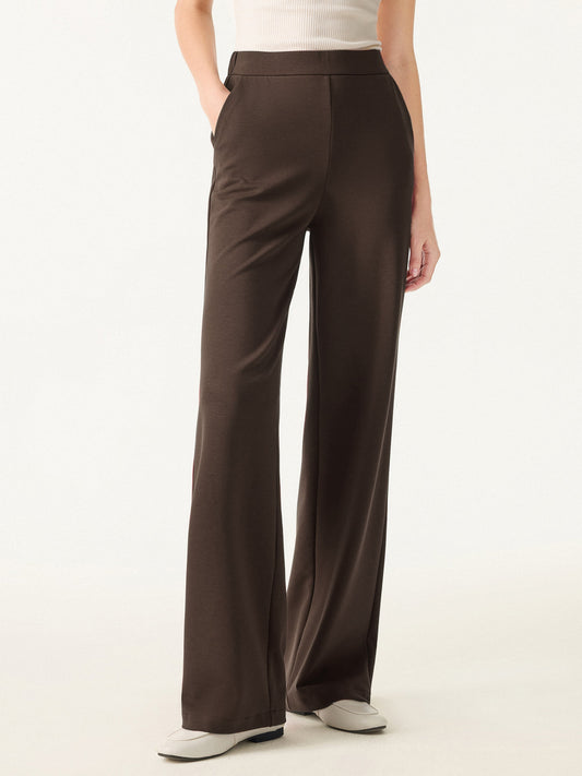 Brushed Stretch High Rise Slim Straight Pull-on Pants with Pockets