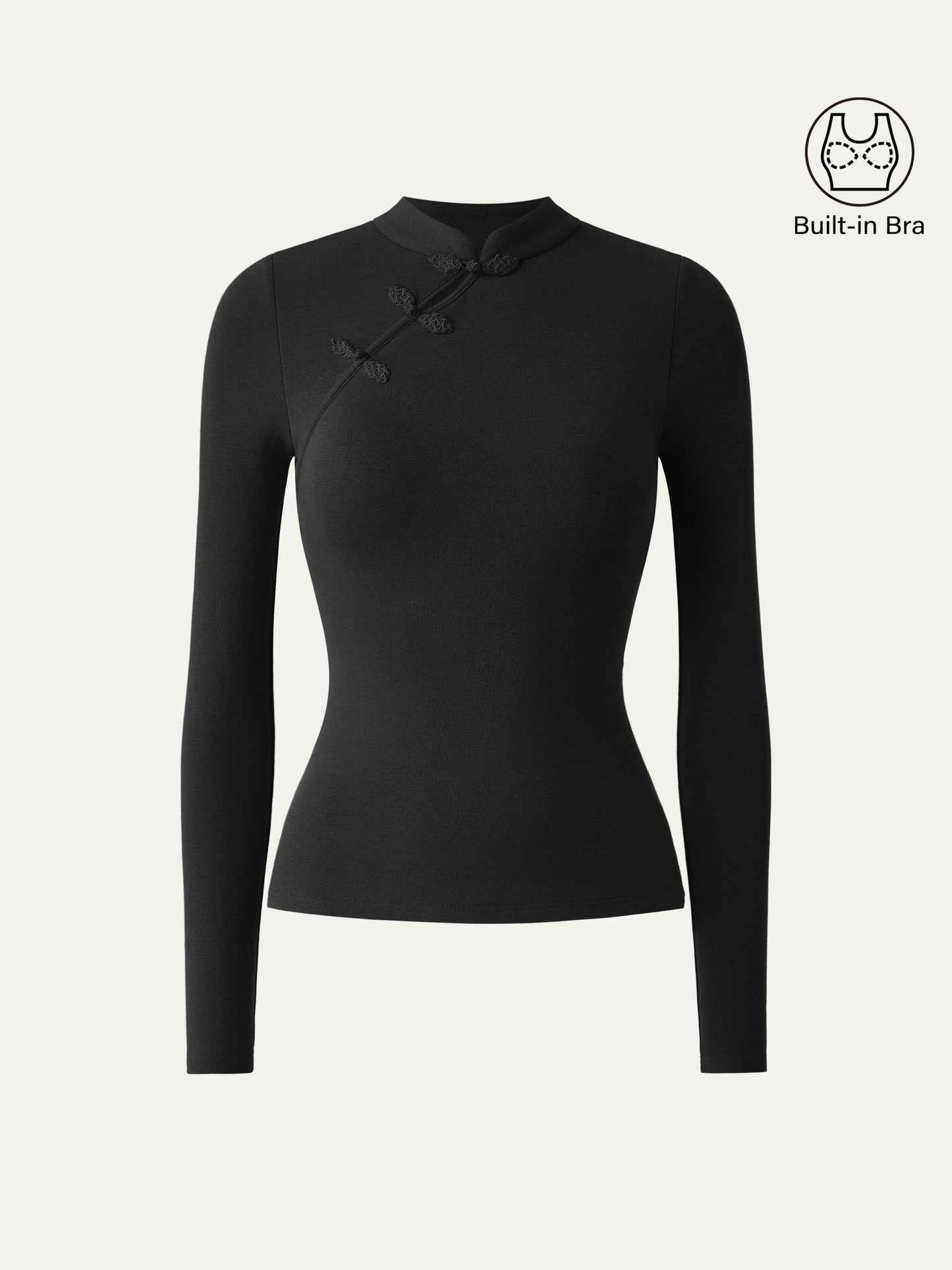 Mandarin Collar Asymmetric Frog Button Brami Top