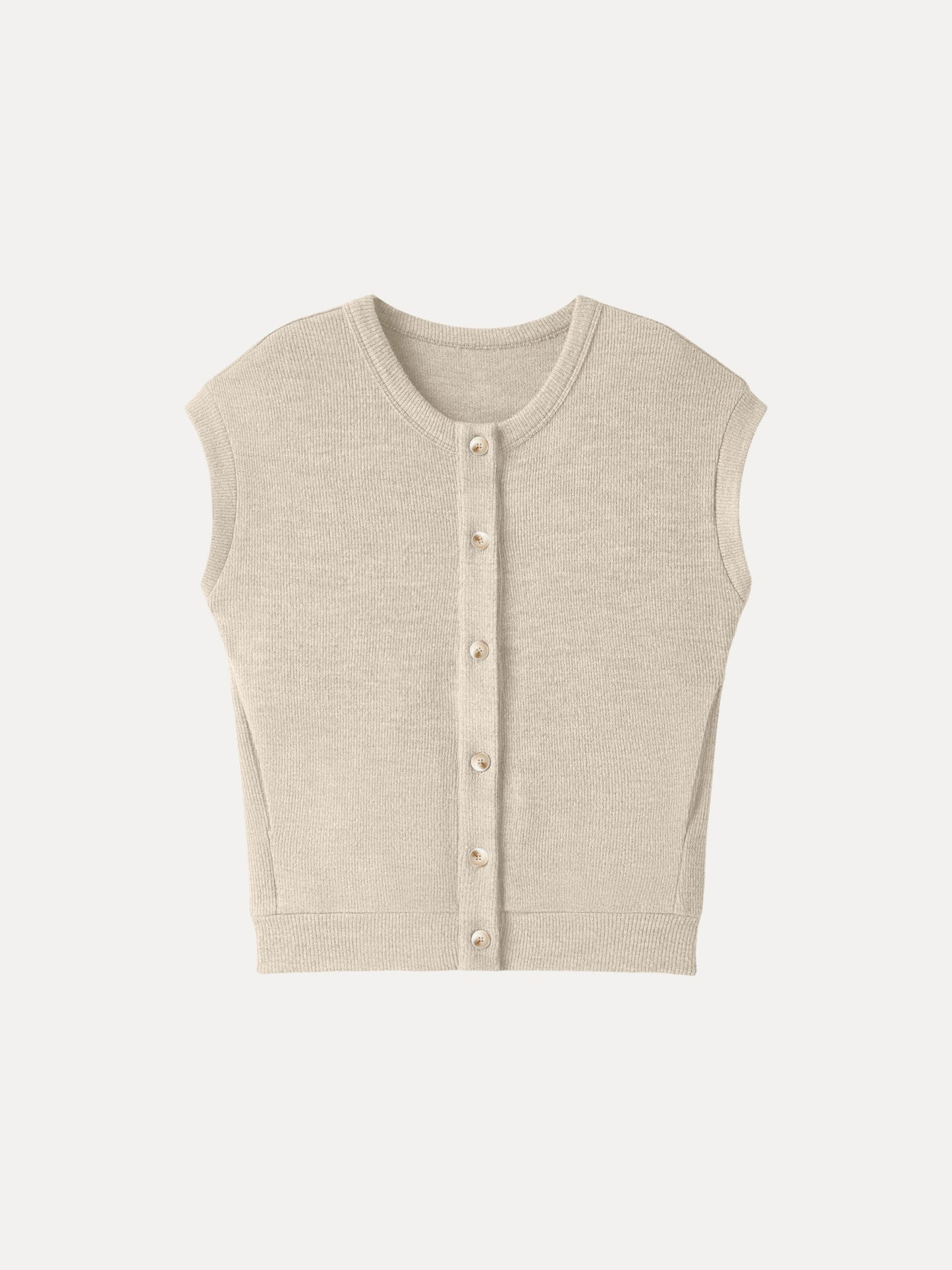 Cozy Crewneck Button Front Vest with Banded Hem