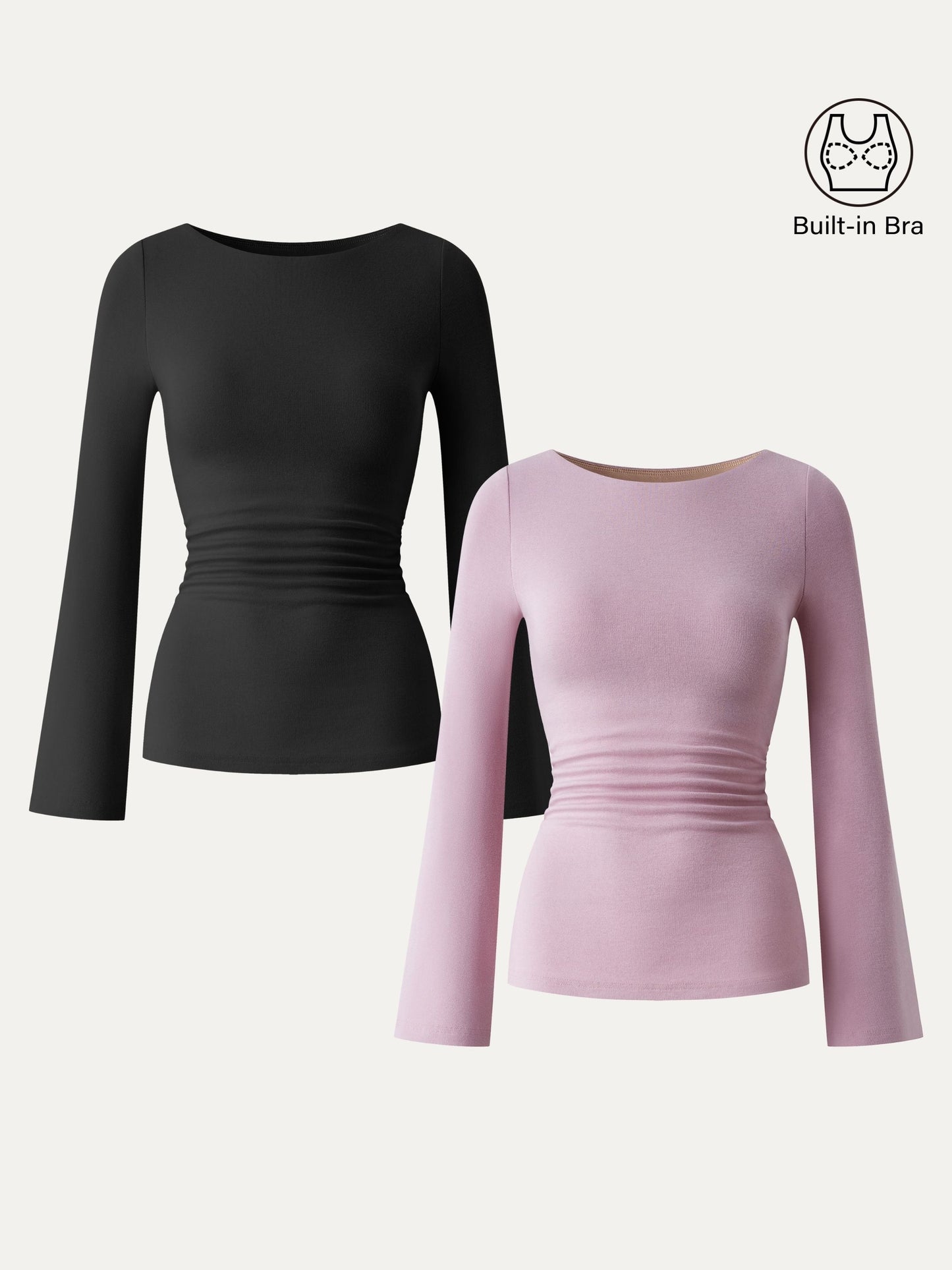 Boatneck Bell Sleeves Ruched Brami Top