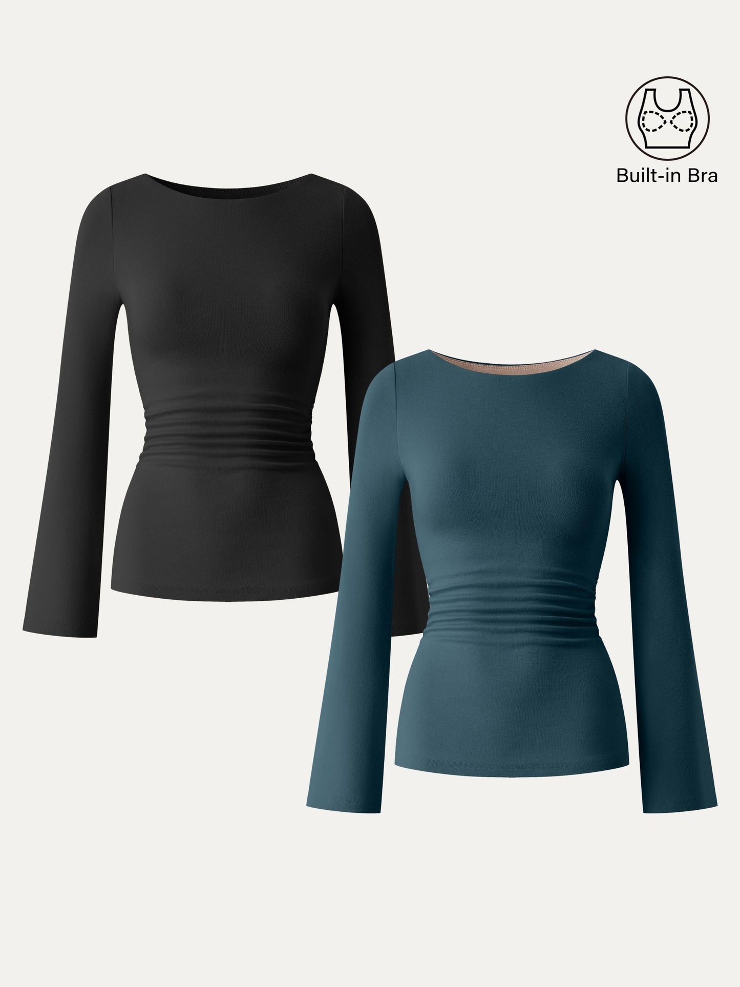 Boatneck Bell Sleeves Ruched Brami Top