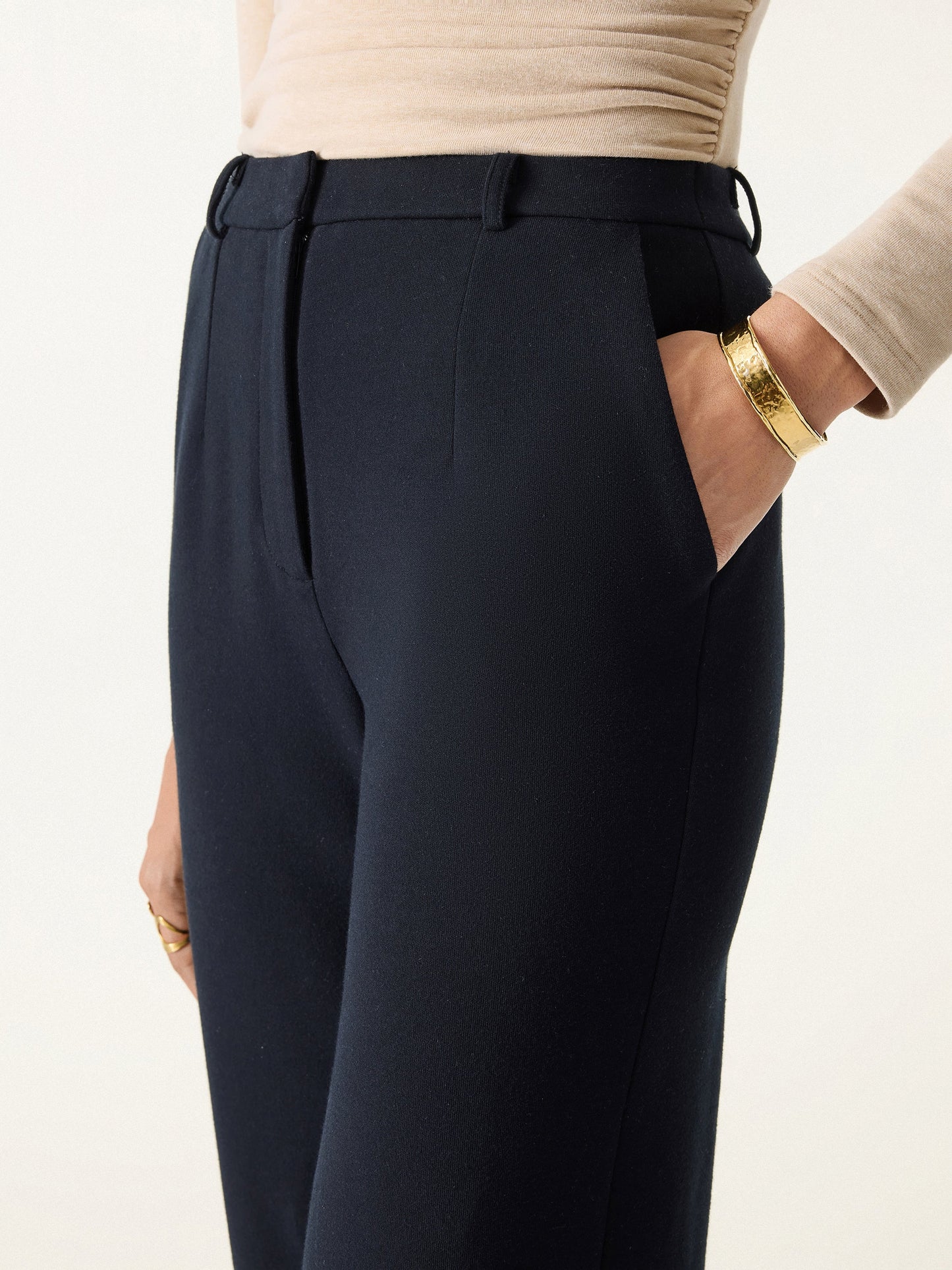 Cozy Knit High Rise Slim Straight Leg Pants with Pockets