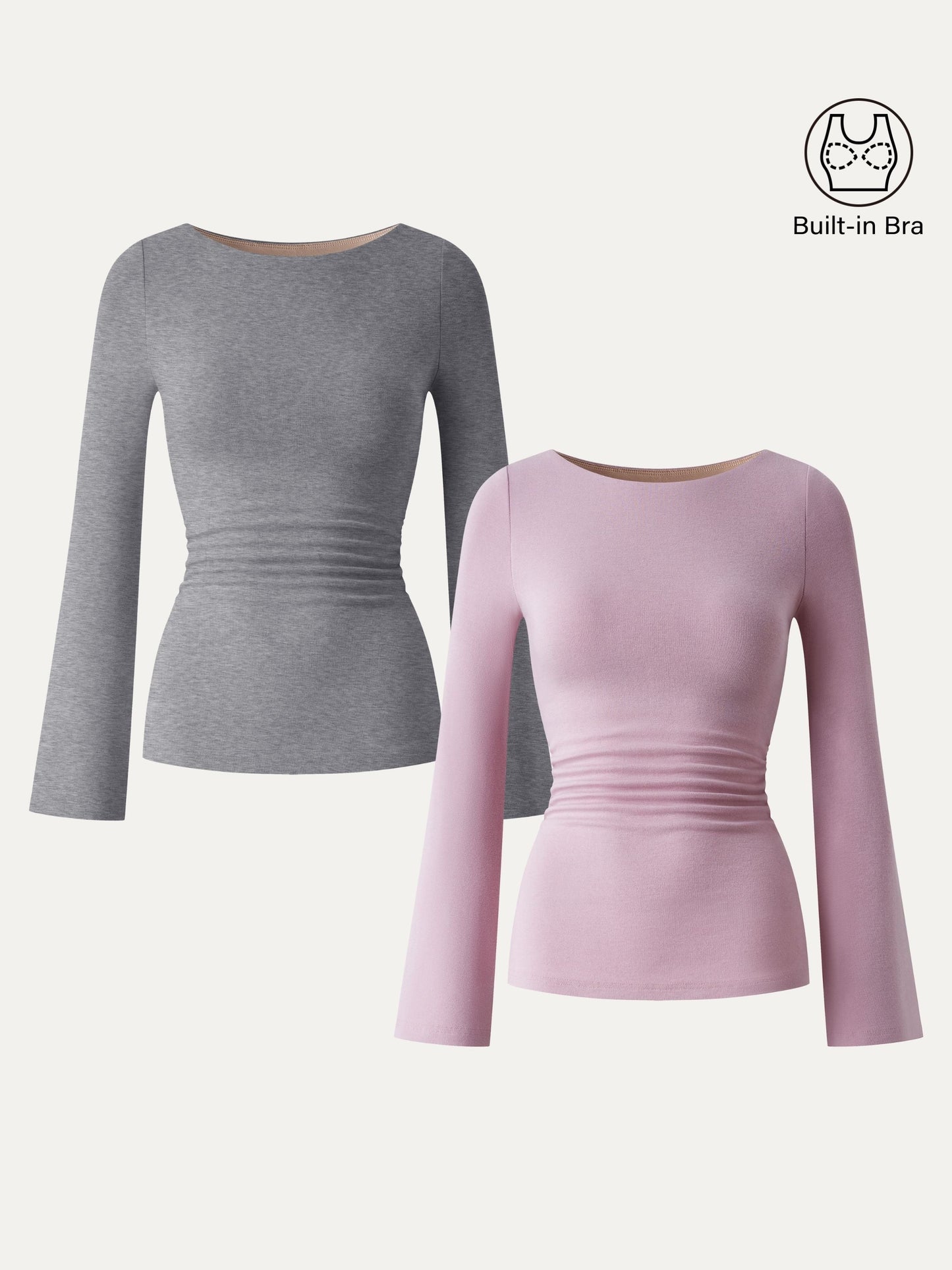 Boatneck Bell Sleeves Ruched Brami Top