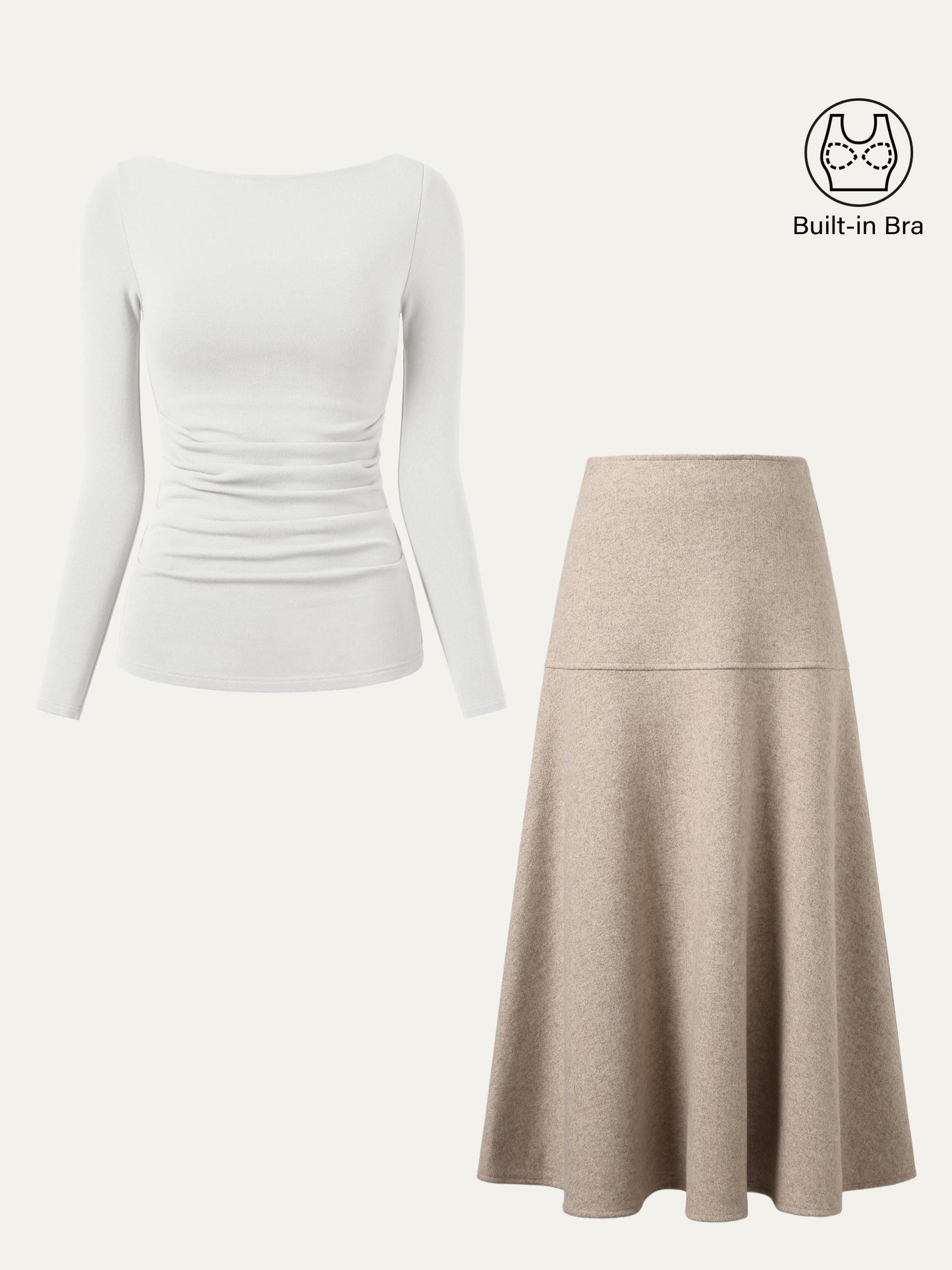 2Pcs Set Boatneck Tucks Brami Top & Flared Maxi Skirt
