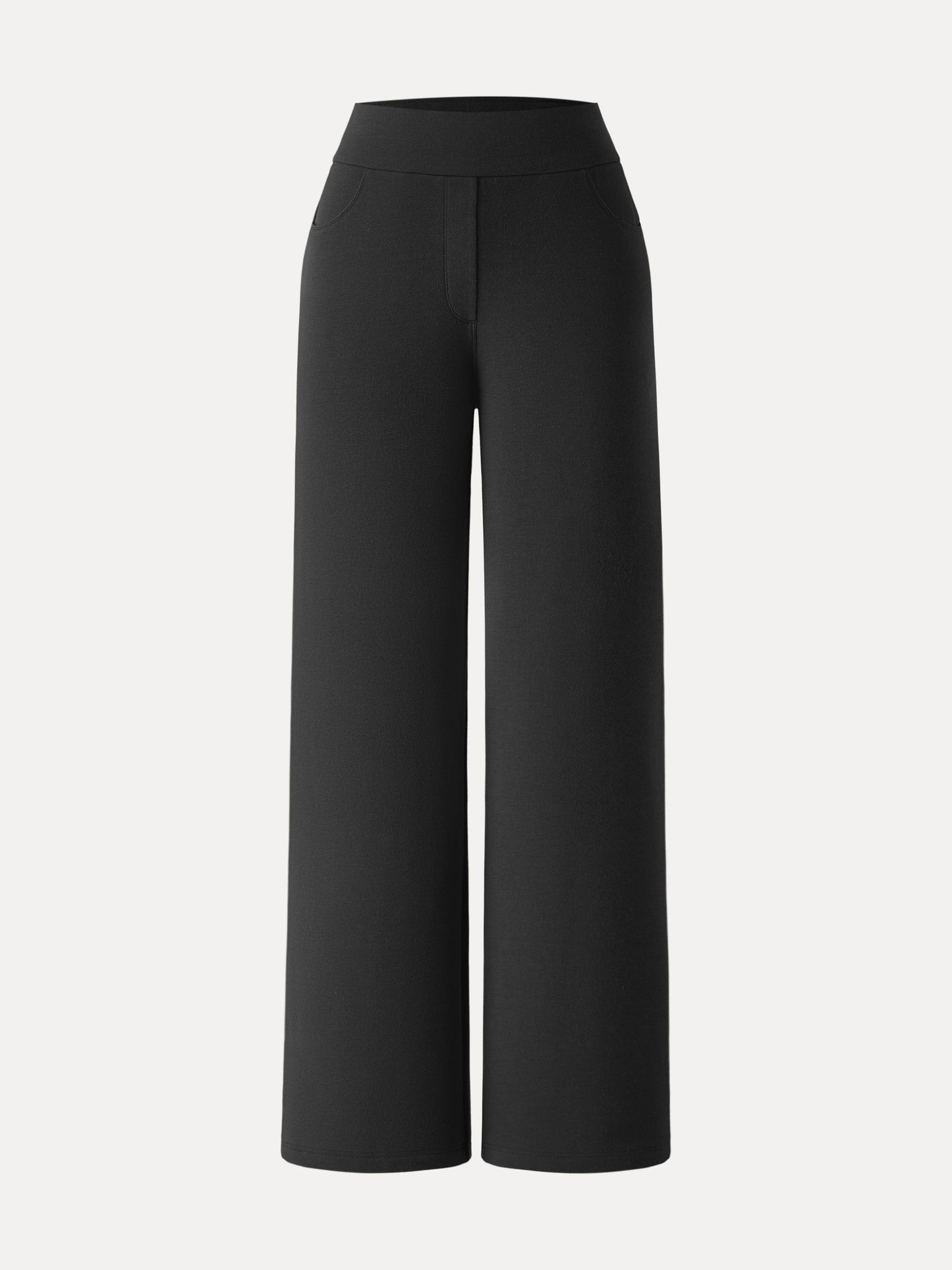Mid Rise Wide Waistband Wide Leg Pull-on Pants with Pockets