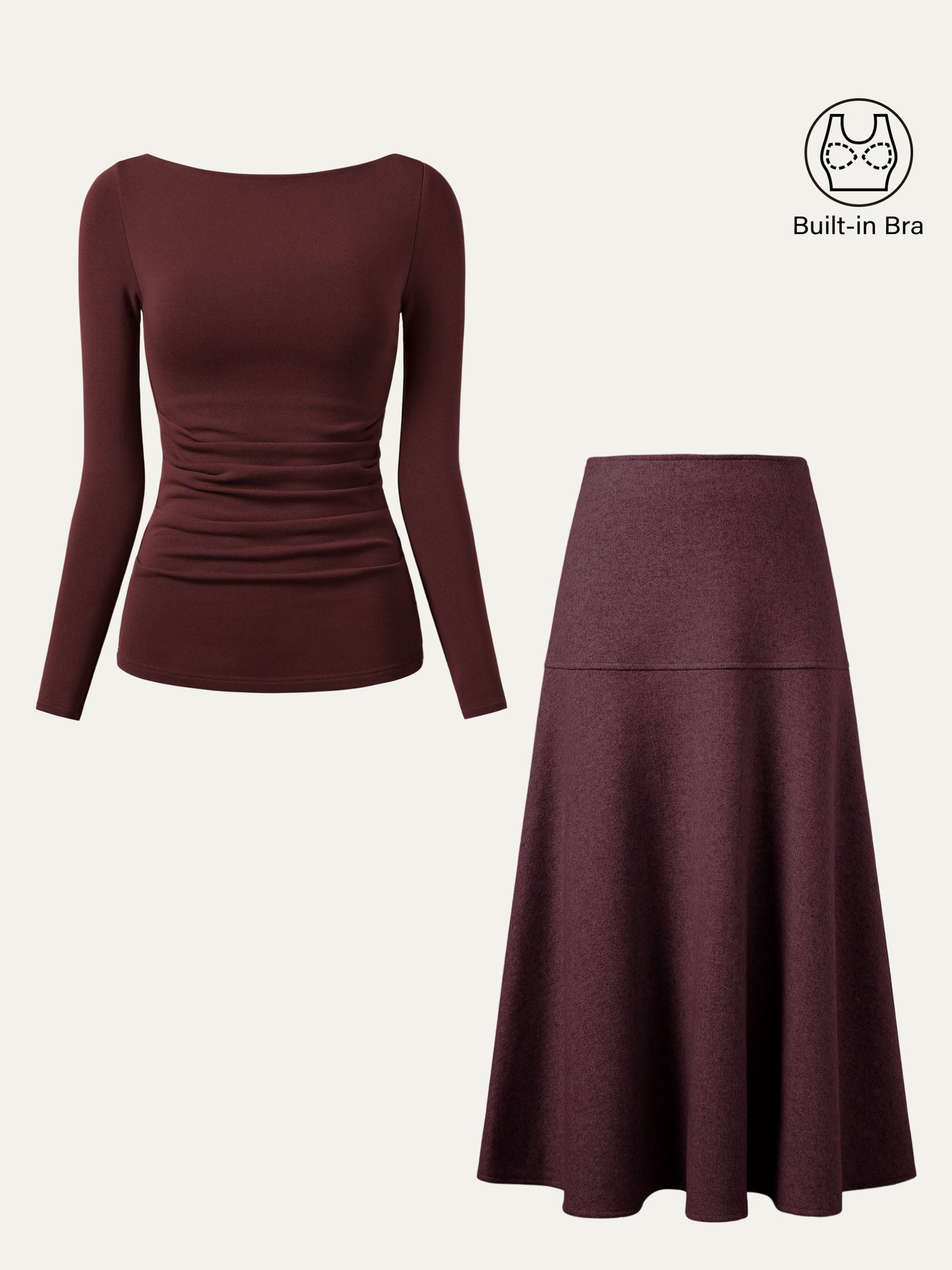 2Pcs Set Boatneck Tucks Brami Top & Flared Maxi Skirt