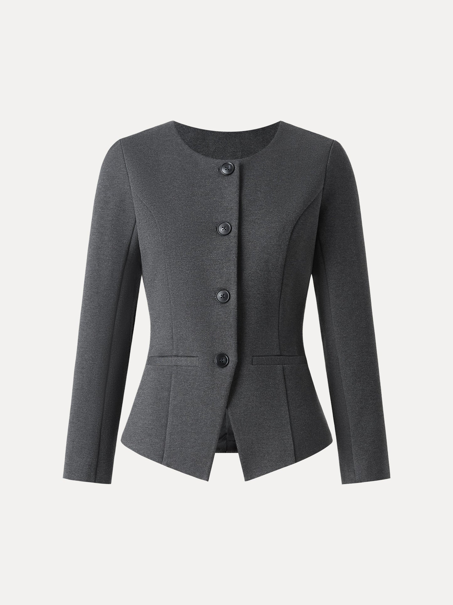 Stretch Ponte Button Front Blazer with Pockets