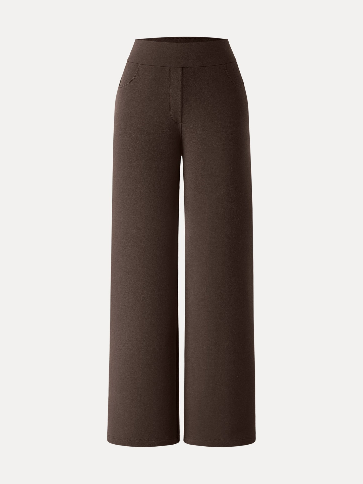 Mid Rise Wide Waistband Wide Leg Pull-on Pants with Pockets
