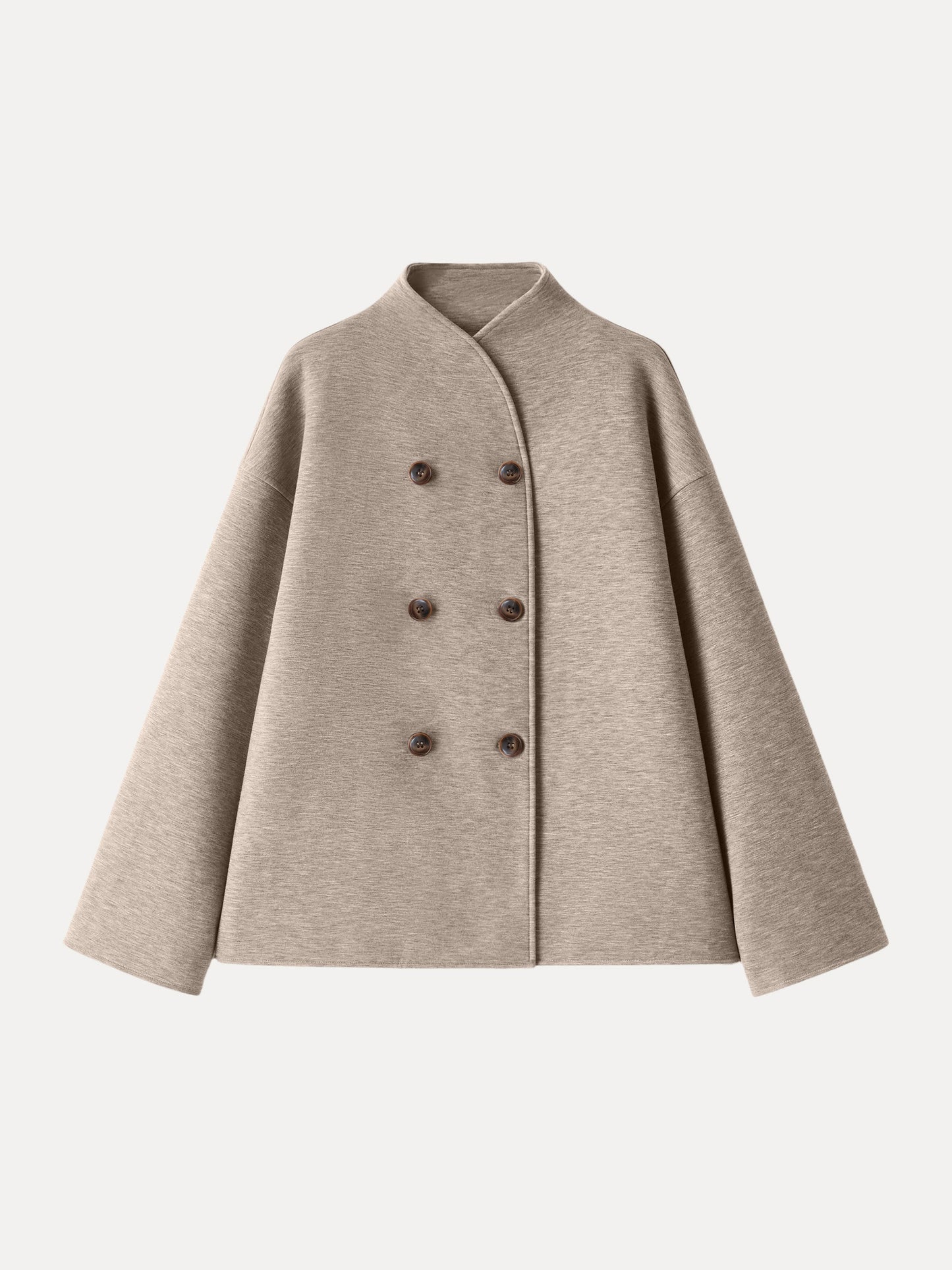 Stand Collar Double-Breasted Knit Jacket with Pockets