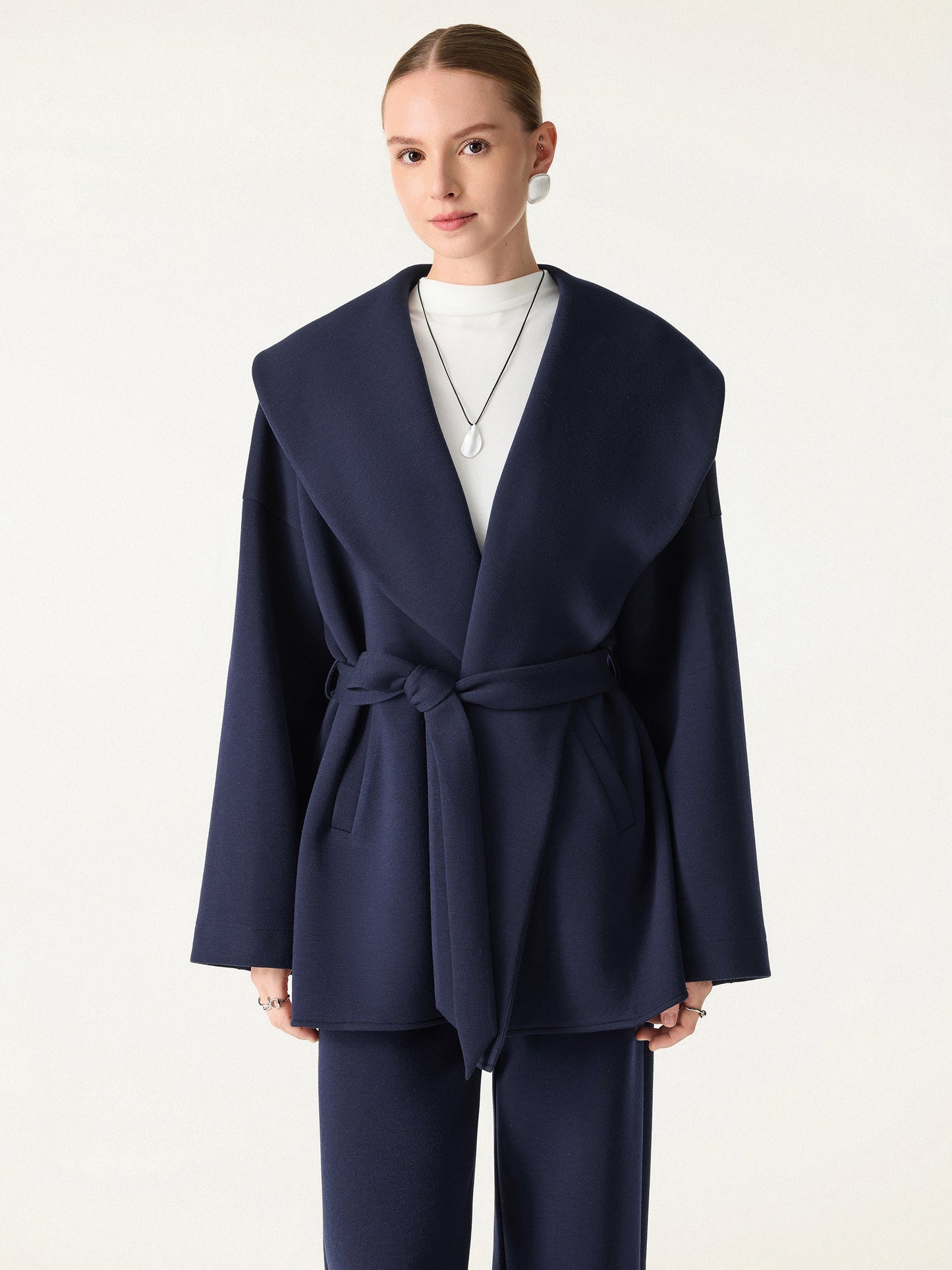Belted Shawl Collar Robe Jacket with Pockets