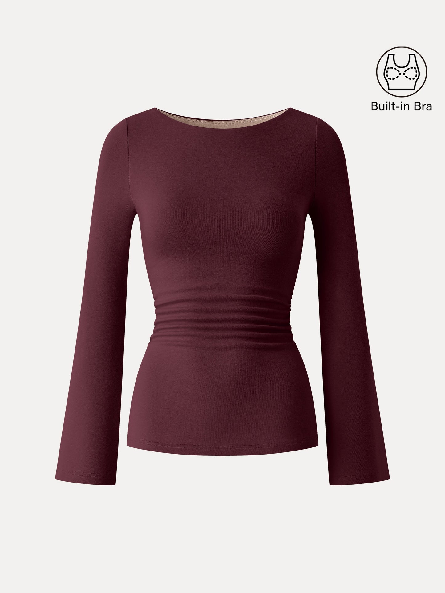 Boatneck Bell Sleeves Ruched Brami Top