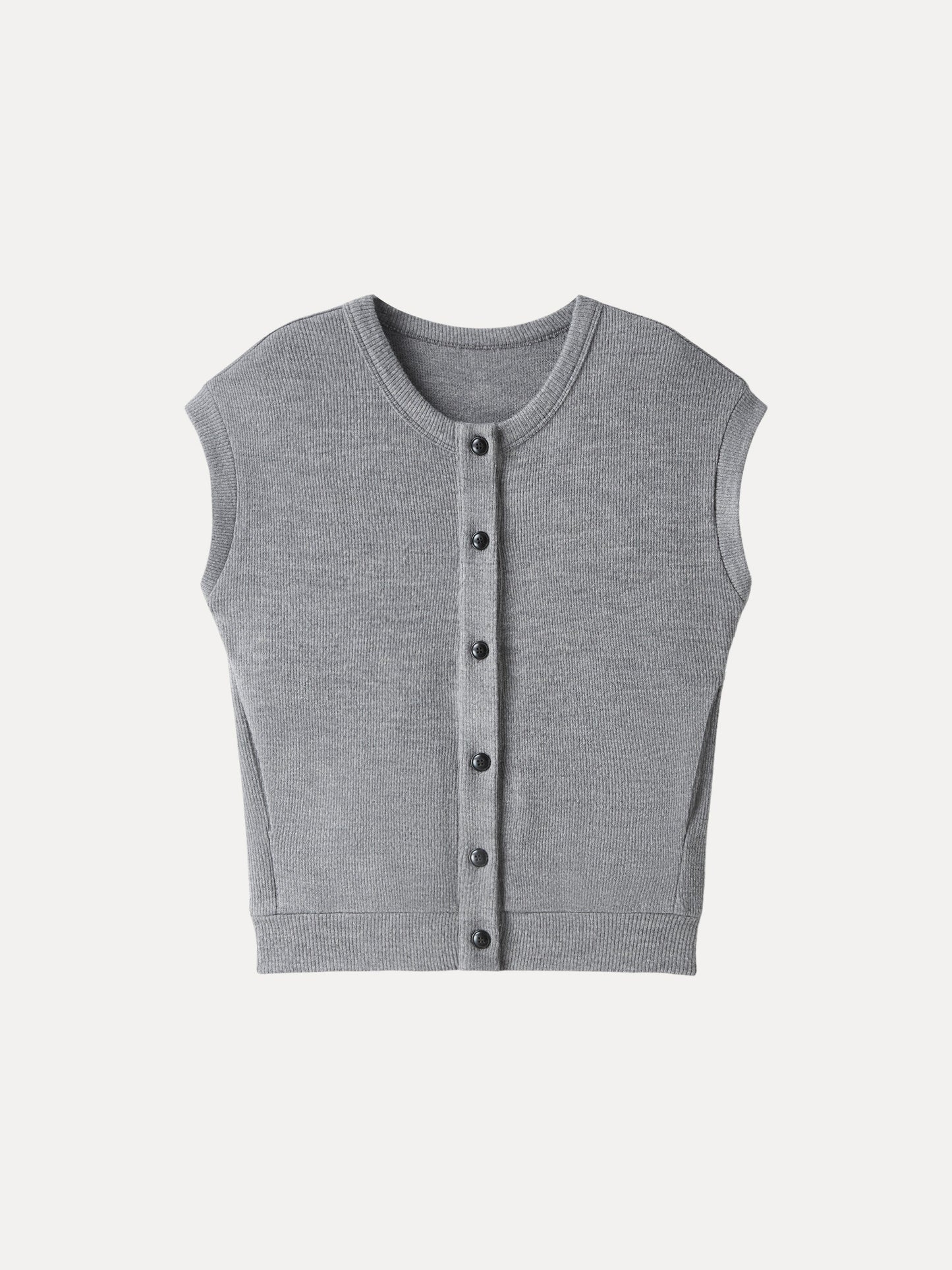 Cozy Crewneck Button Front Vest with Banded Hem