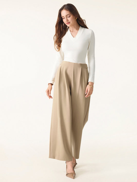 Mid Rise Wide Leg Ankled Pull-on Pants with Pockets