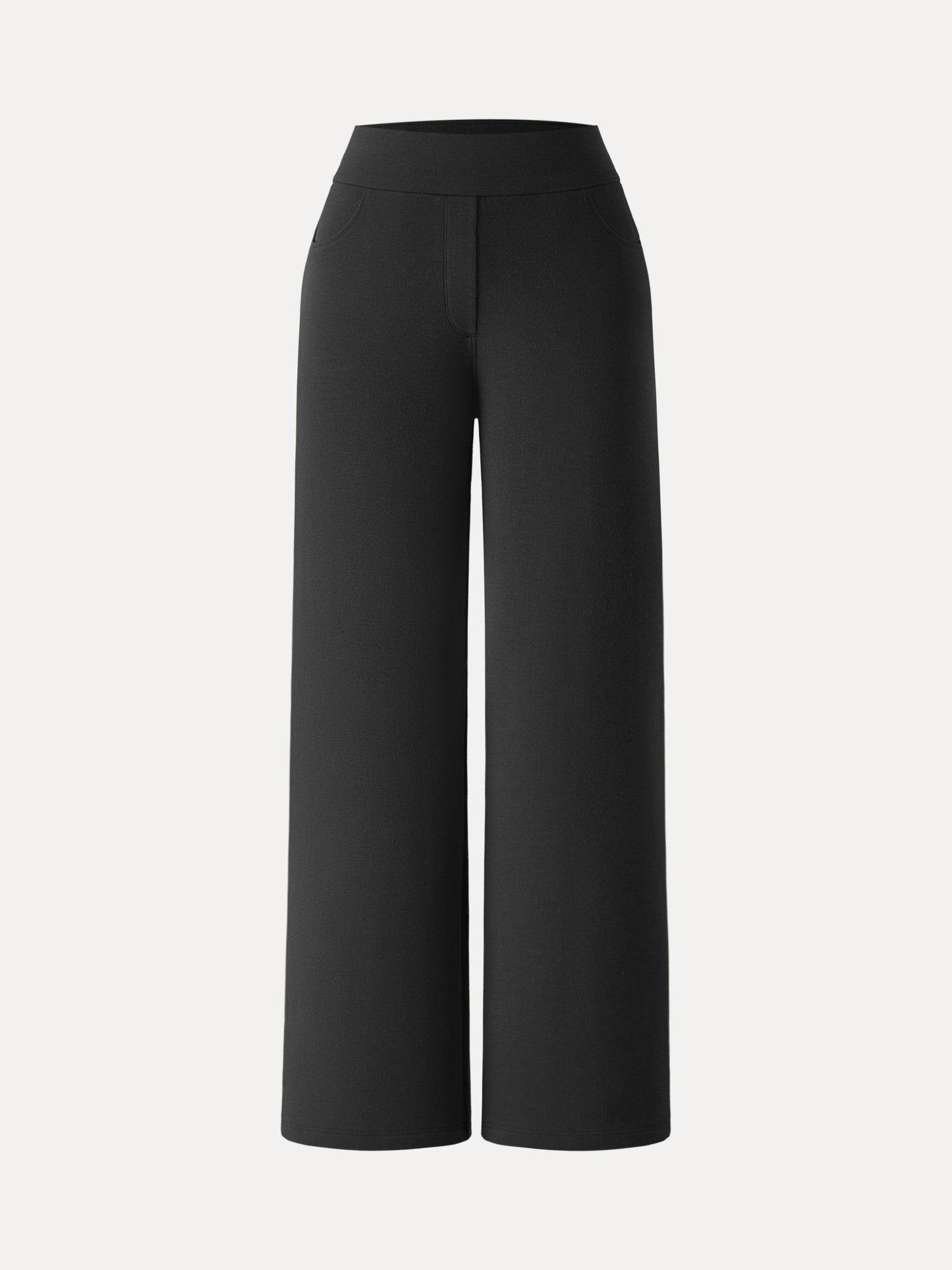 Mid Rise Wide Waistband Wide Leg Pull-on Pants with Pockets