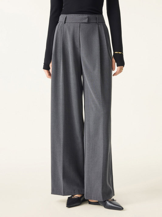 Double-Pleated Mid Rise Wide Leg Trousers