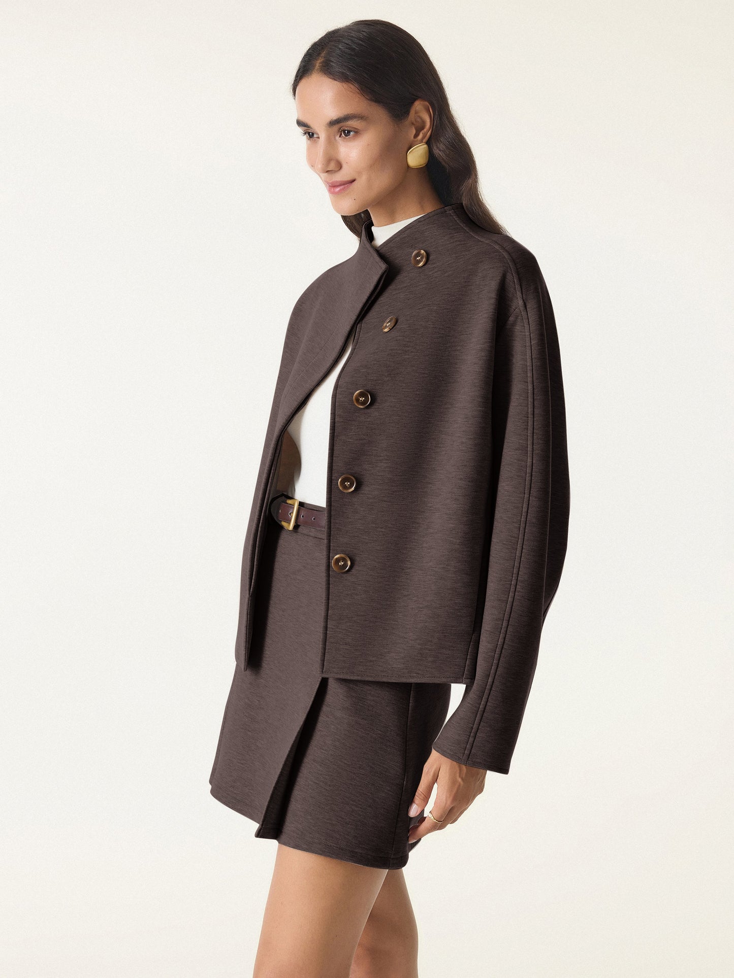 Minimalist Stand Collar Cropped Jacket with Pockets
