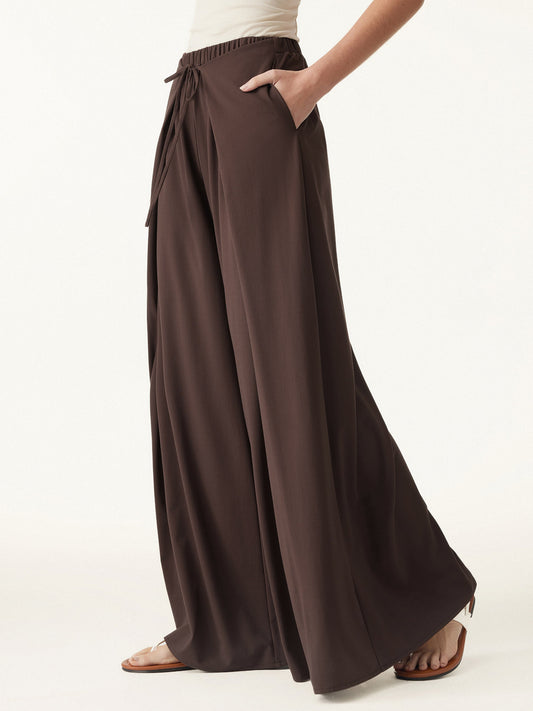 Bamboo Ponte Wrap-tie Palazzo Pants with Pockets