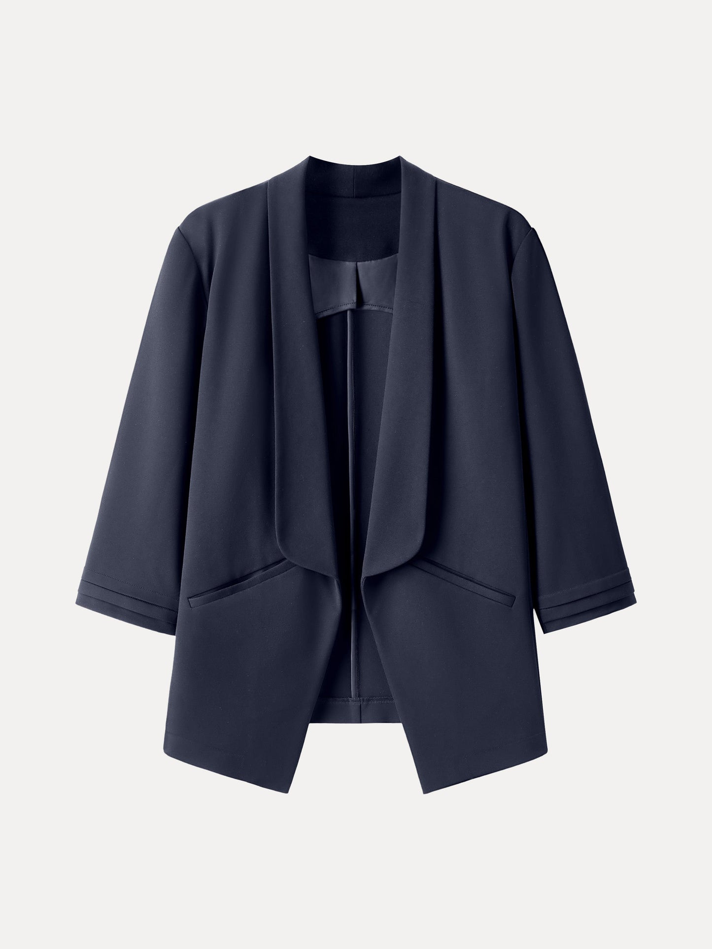Stretch Ponte Shawl Lapel 3/4 Sleeve Blazer with Pockets