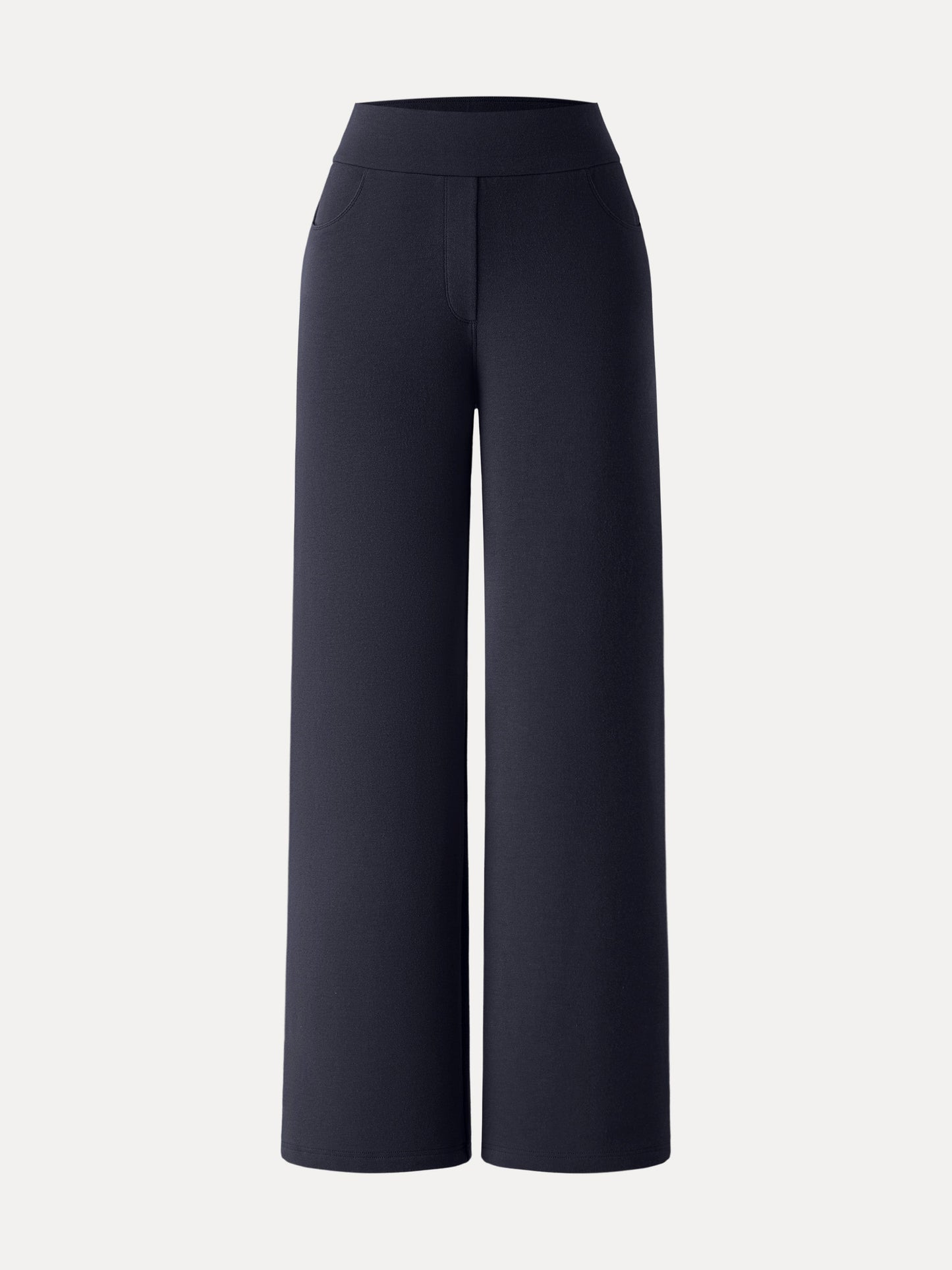 Mid Rise Wide Waistband Wide Leg Pull-on Pants with Pockets