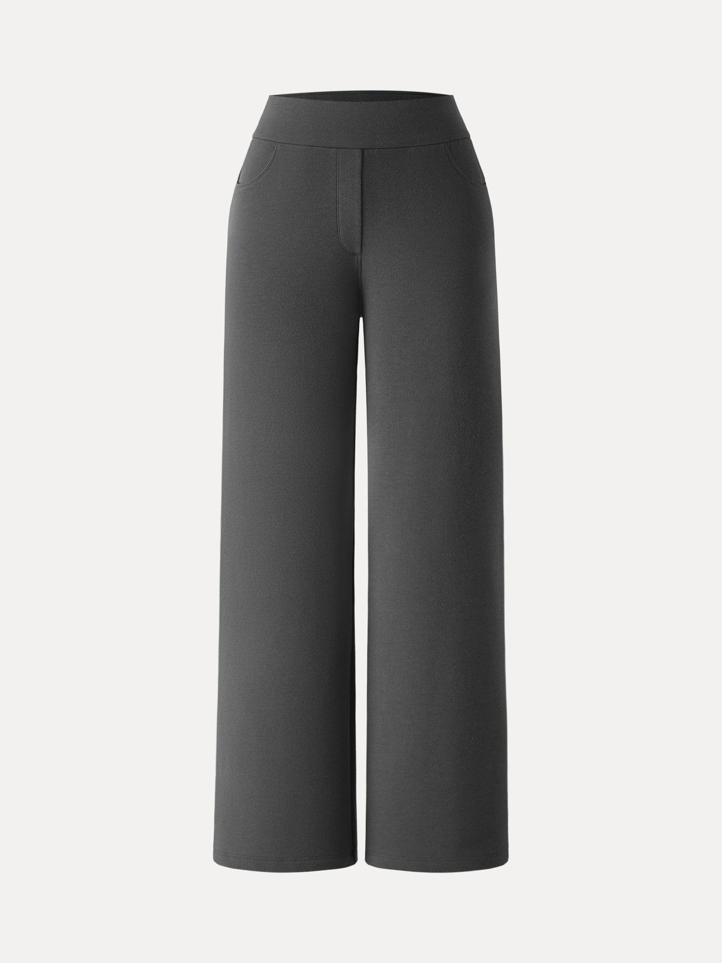 Mid Rise Wide Waistband Wide Leg Pull-on Pants with Pockets
