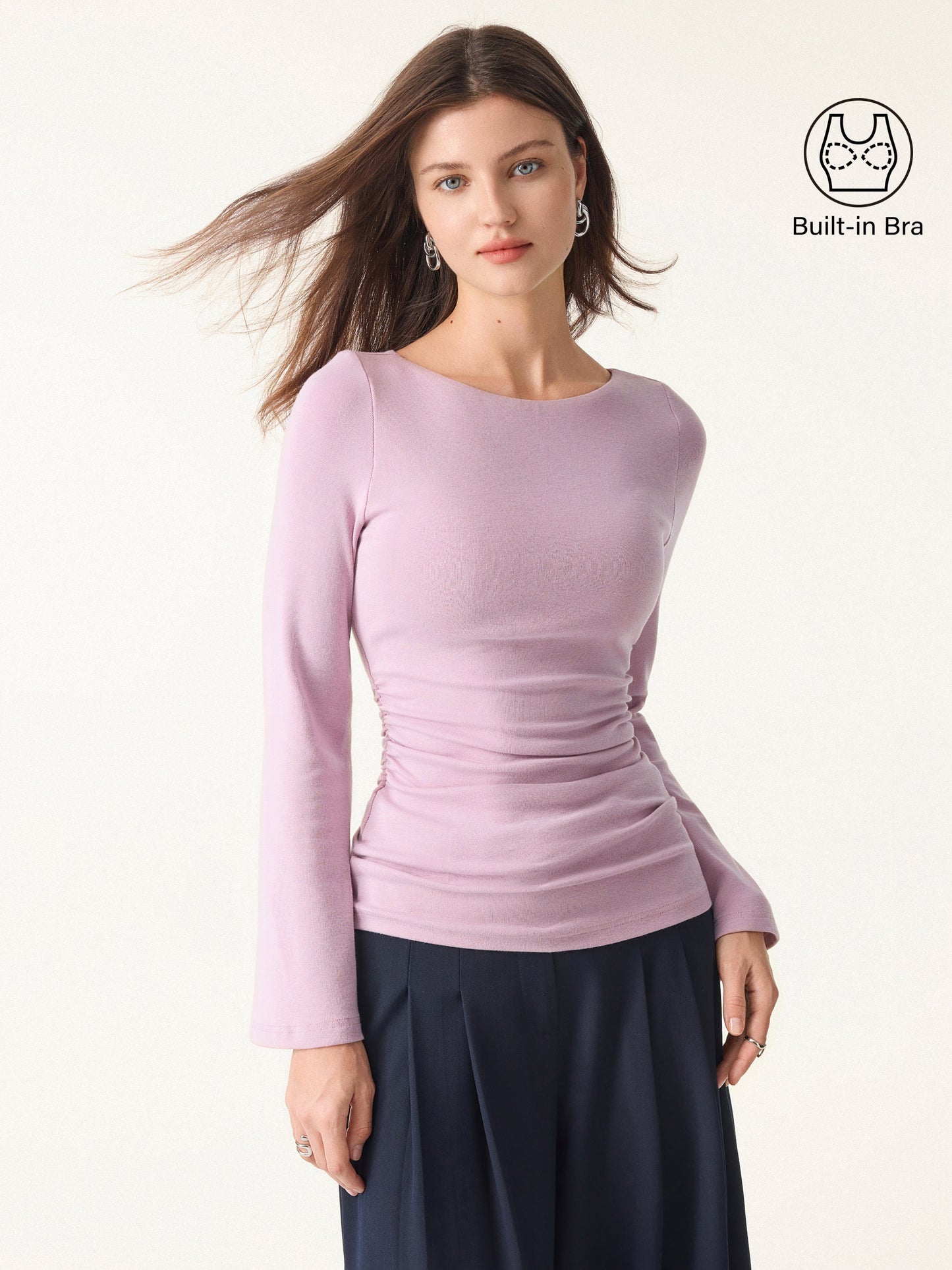 Boatneck Bell Sleeves Ruched Brami Top