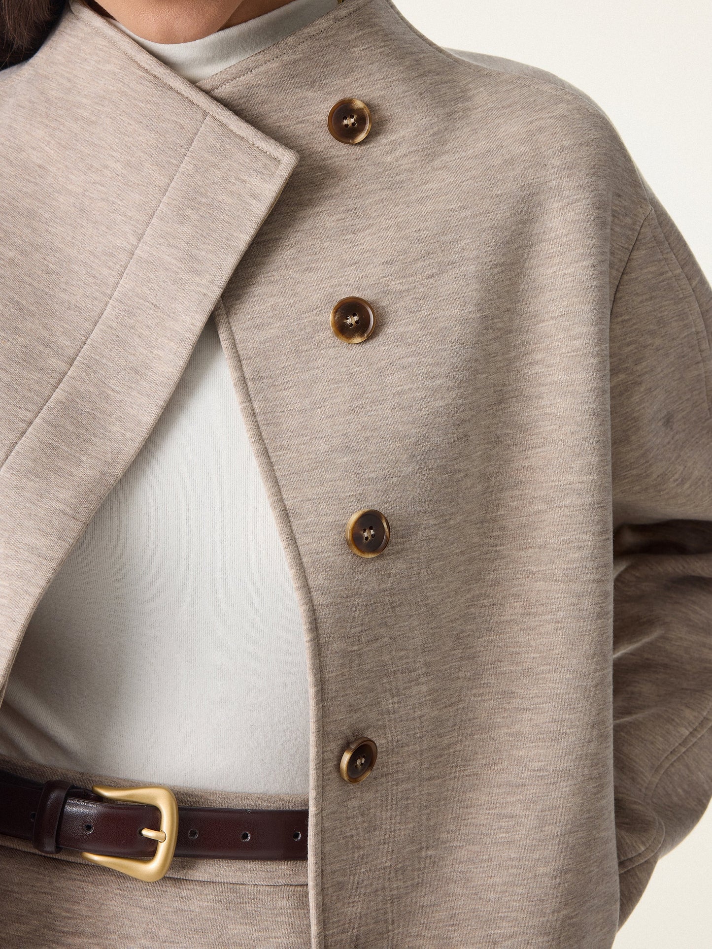 2Pcs Set Stand Collar Jacket & Double Waistband Straight Pants with Pockets