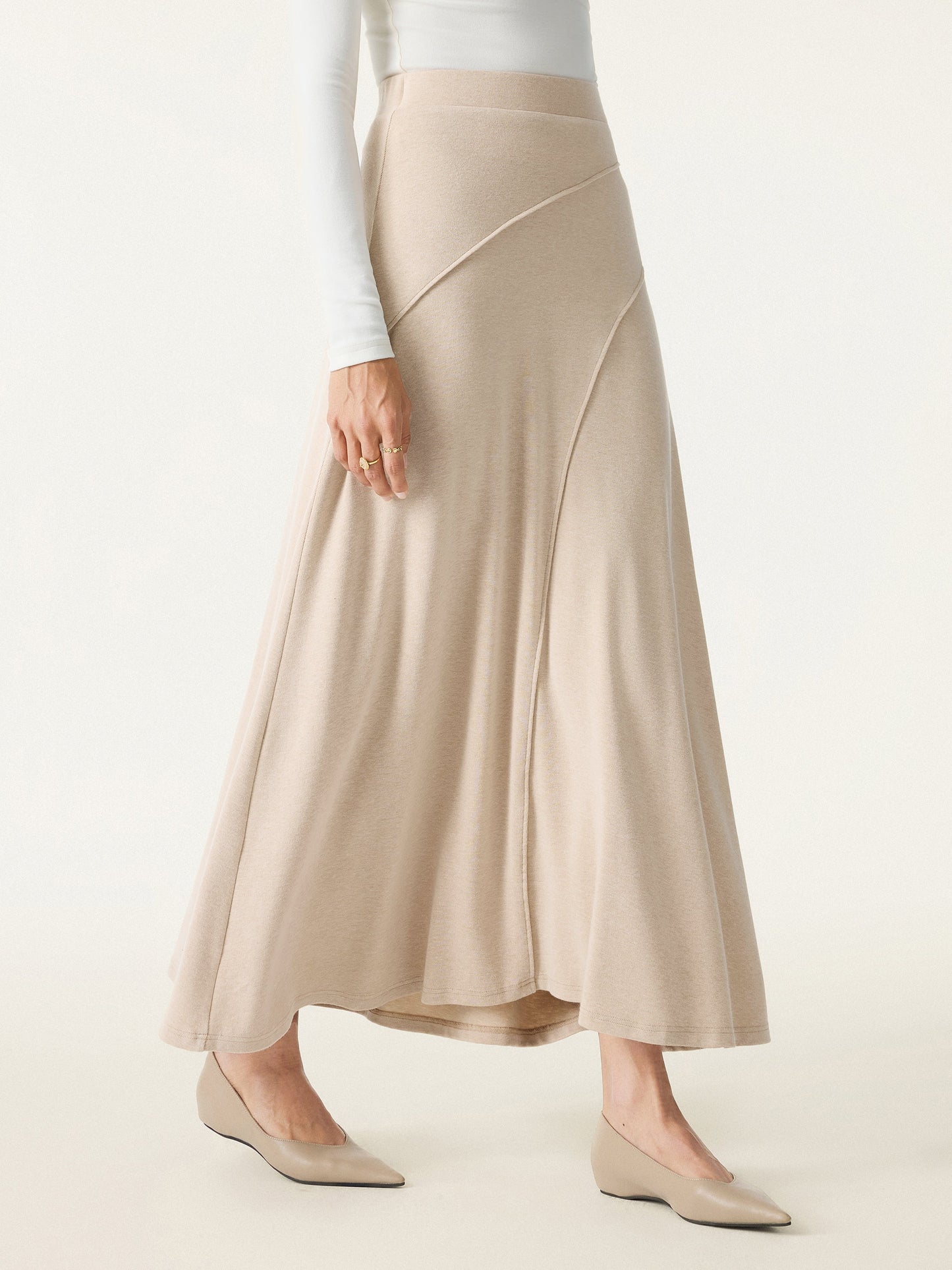 2Pcs Set Slanted Mockneck Ruched Brami & Mid Rise Pull-on Flared Maxi Skirt