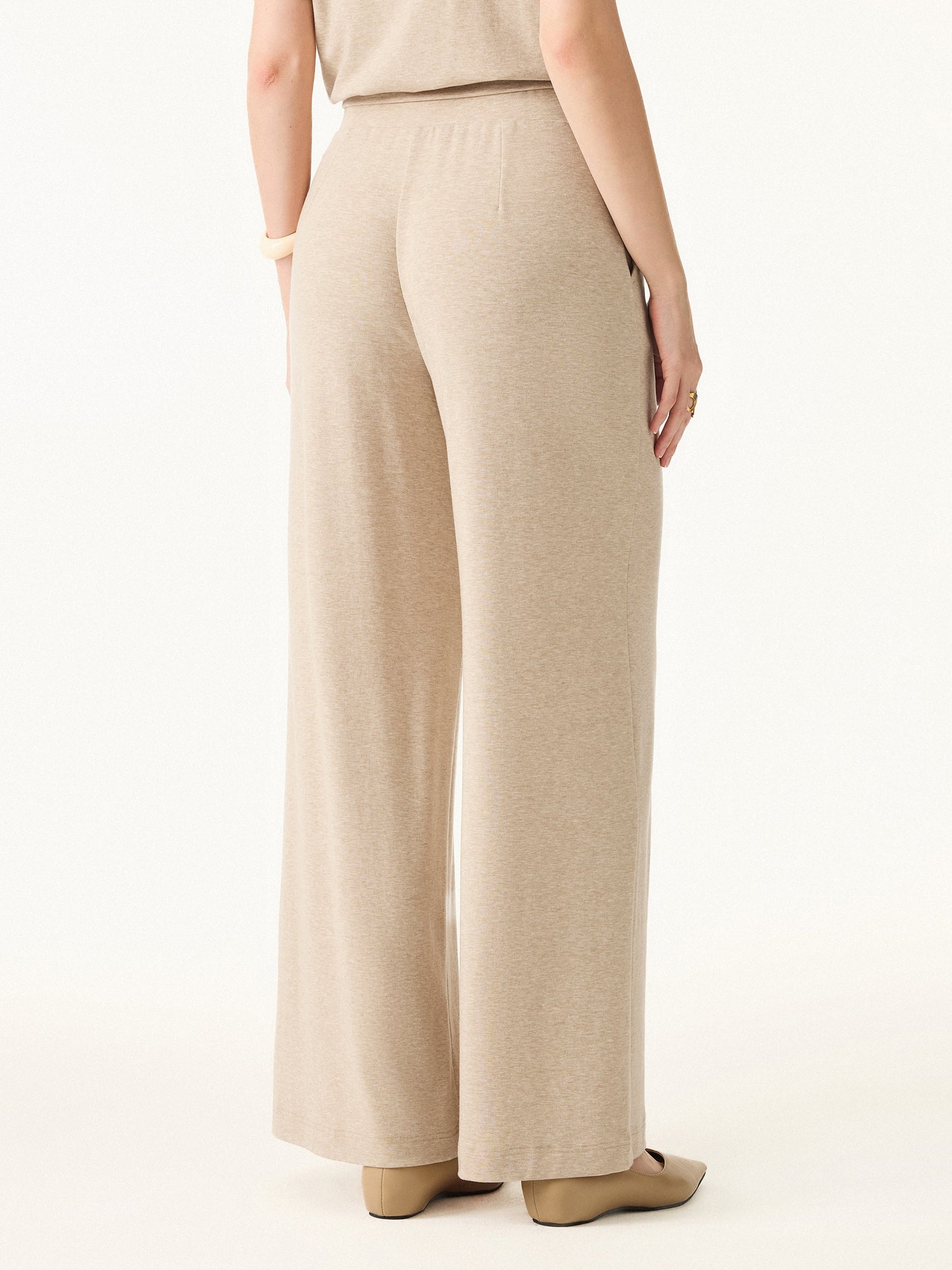2Pcs Set Lyocell Wool Surplice Cap Sleeve Top & Mid Rise Wide Leg Pants with Pockets