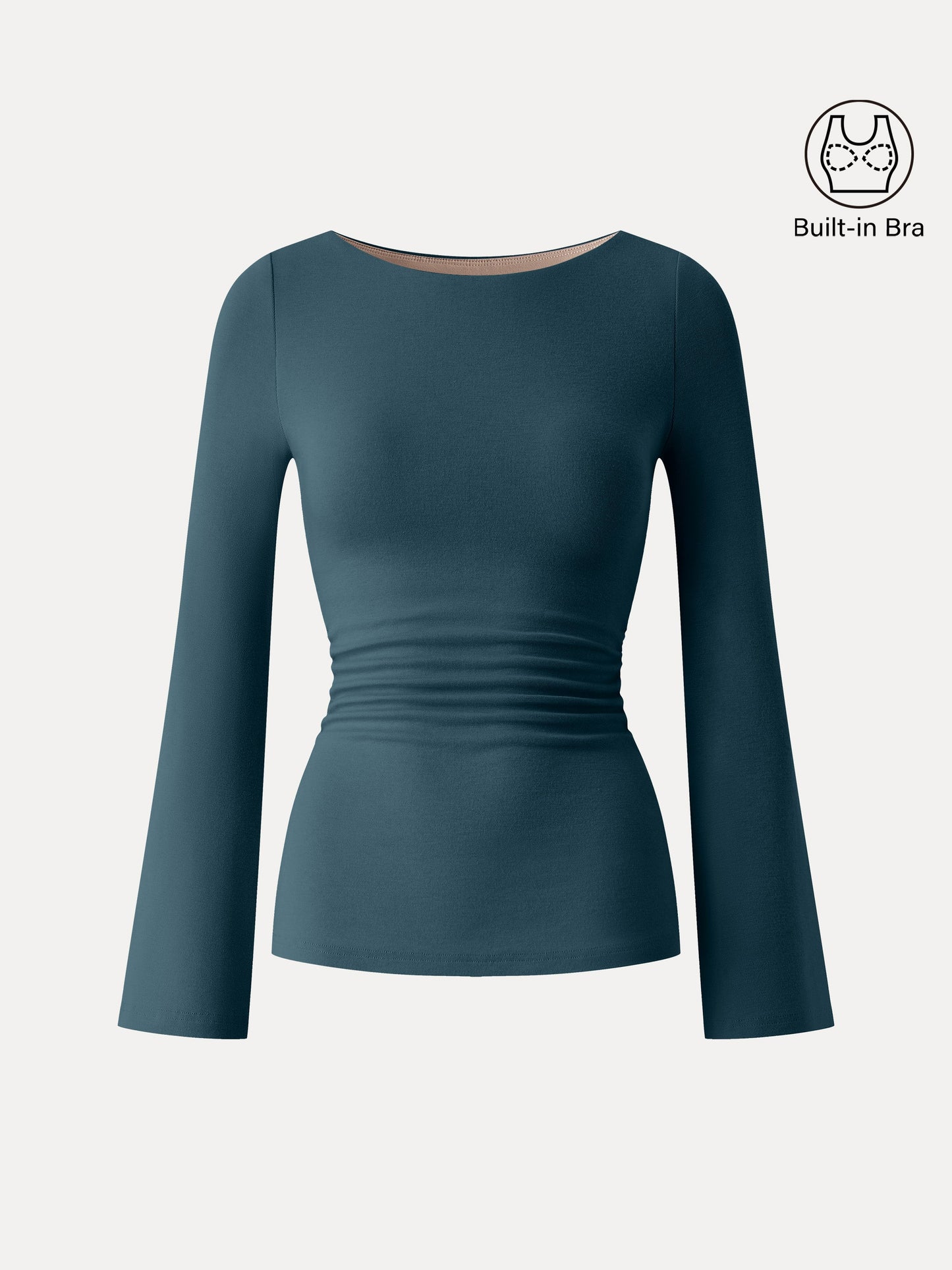 Boatneck Bell Sleeves Ruched Brami Top
