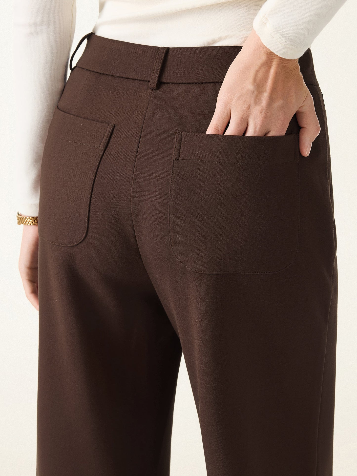 2Pcs Set Boatneck Blazer & High Rise Wide Leg Trousers with Zippered Pockets