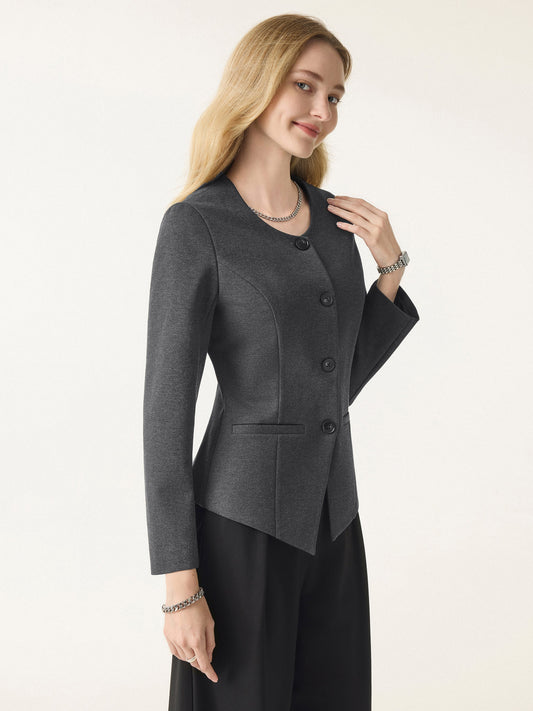 Stretch Ponte Button Front Blazer with Pockets